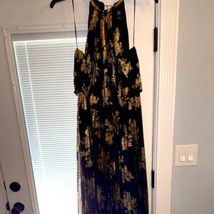 MSK Black and Gold Halter Maxi Dress